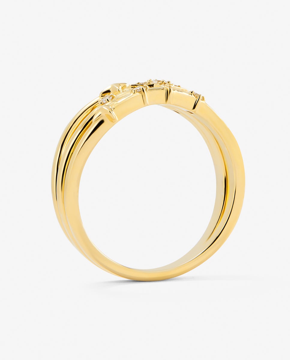 Anillo multibrazo de oro amarillo de 18k con 9 diamantes en talla brillante con un total de 0,08 cts - SUAREZ - Blanco Blanco-5