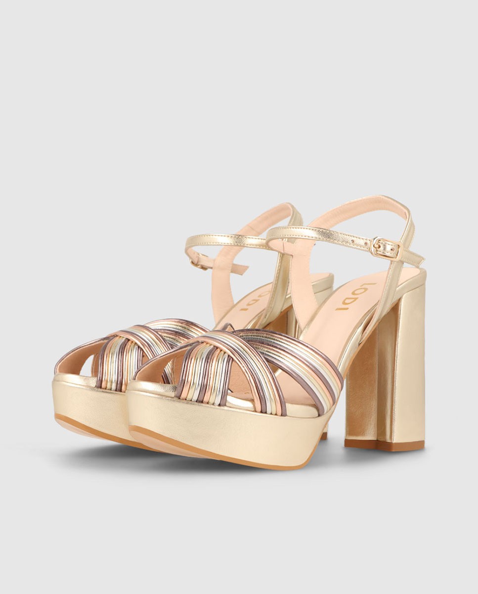 Sandalias de plataforma de mujer en piel metalizada color dorado - Lodi - Oro Oro-2