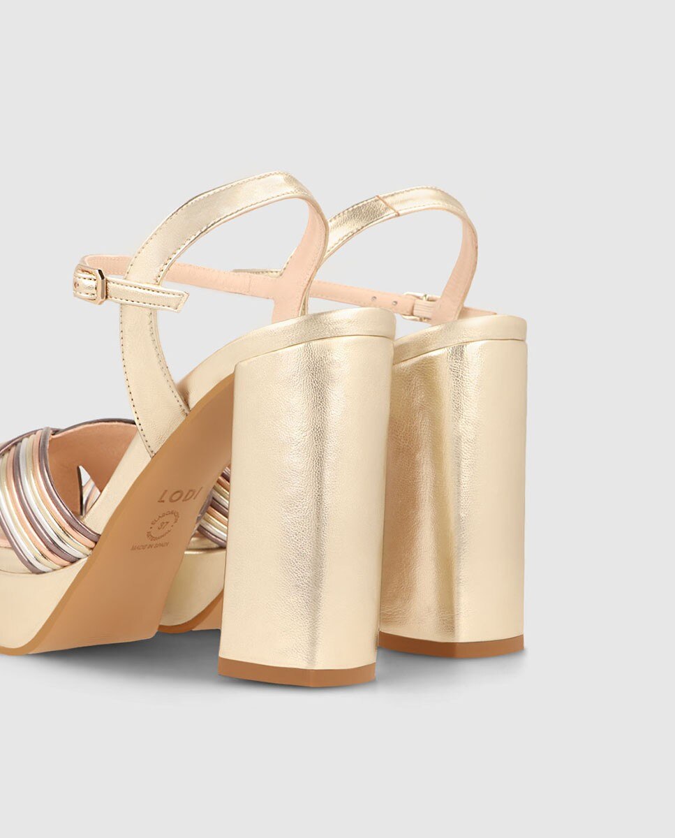 Sandalias de plataforma de mujer en piel metalizada color dorado - Lodi - Oro Oro-3