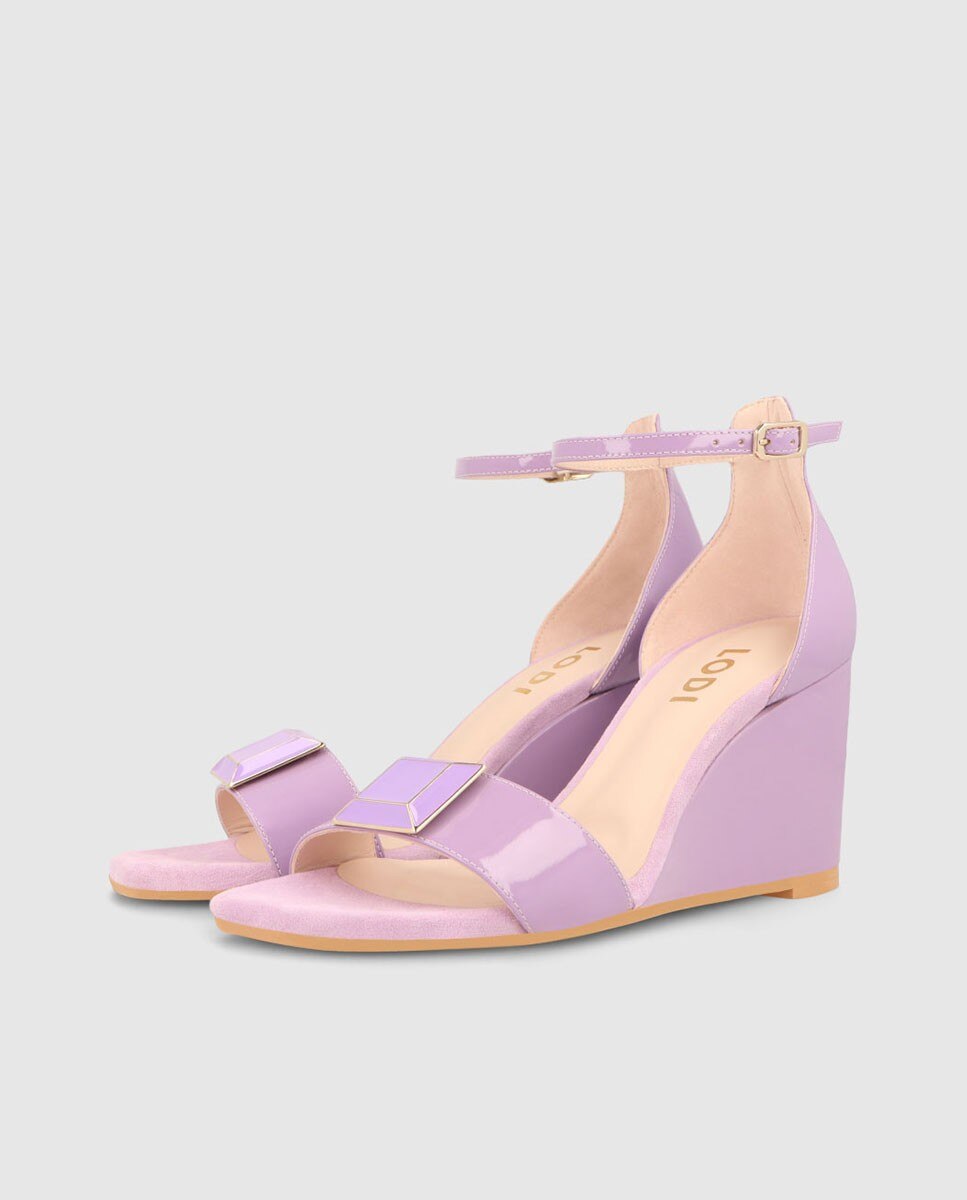 Sandalias de cuña de mujer en charol y ante color - Lodi - Lila Lila-2