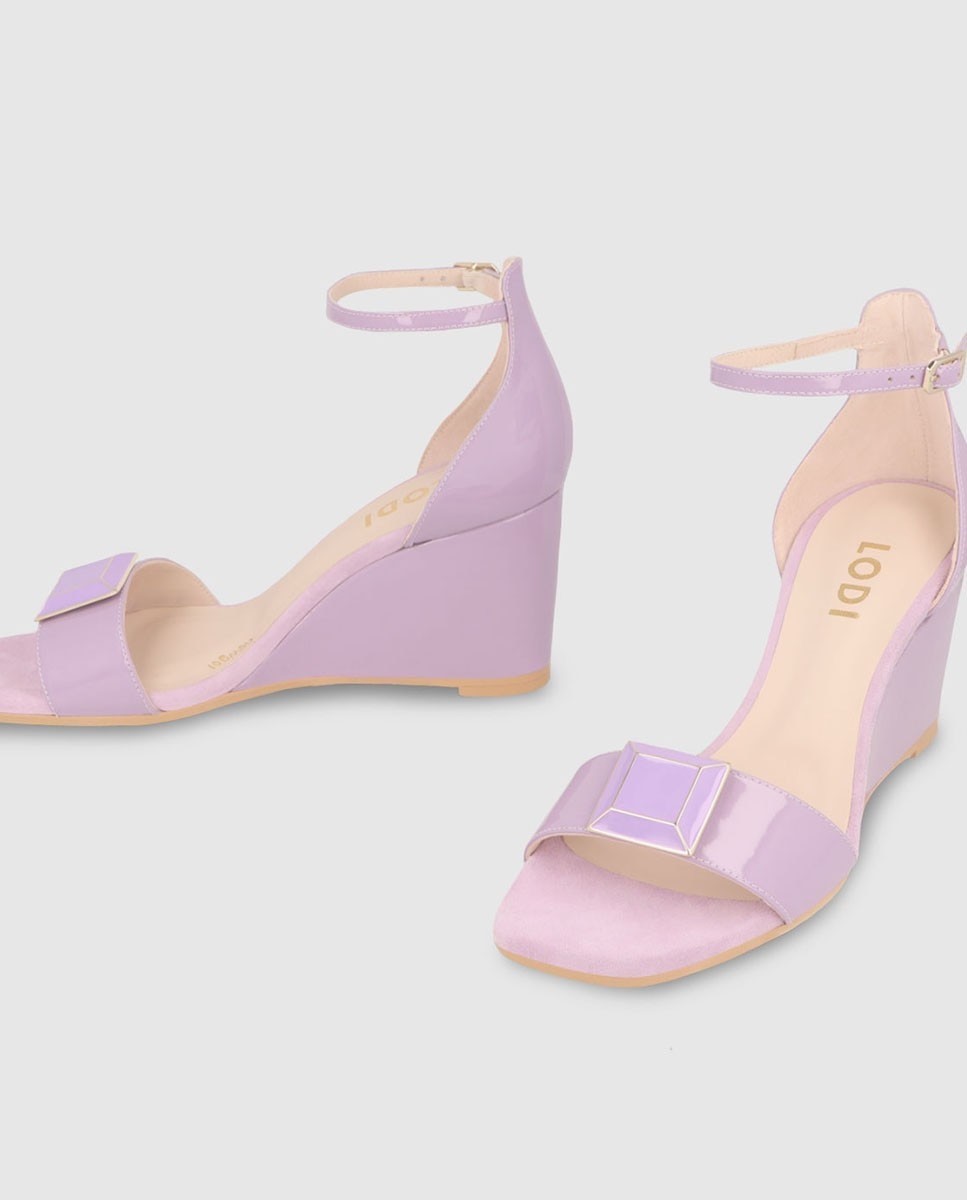 Sandalias de cuña de mujer en charol y ante color - Lodi - Lila Lila-4