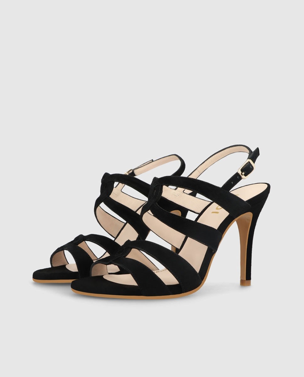 Sandalias de tacón de mujer en ante color - Lodi - Negro Negro-3