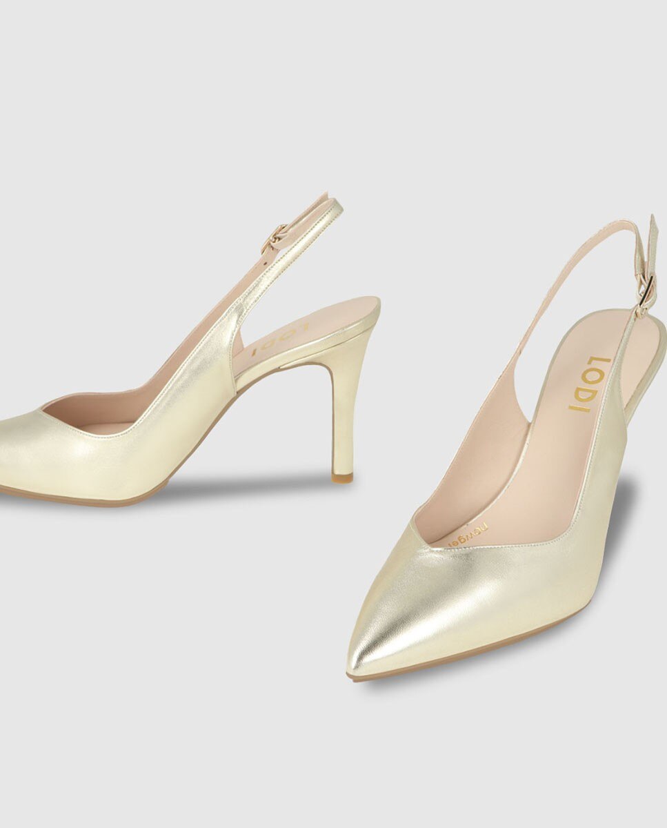 Zapatos de salón destalonados de mujer en piel metalizada - Lodi - Dorado Dorado-4