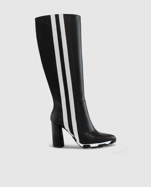 Botas de mujer en piel con detalle de rayas en el lateral