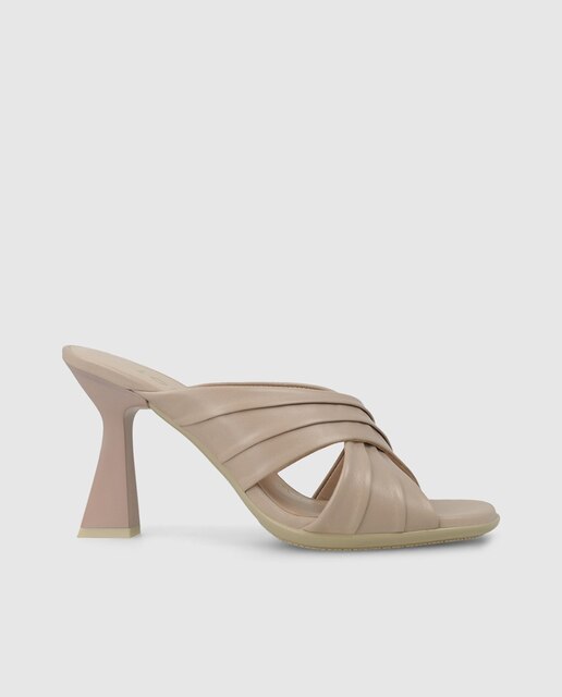 Sandalias de tacón de mujer en piel geométrico