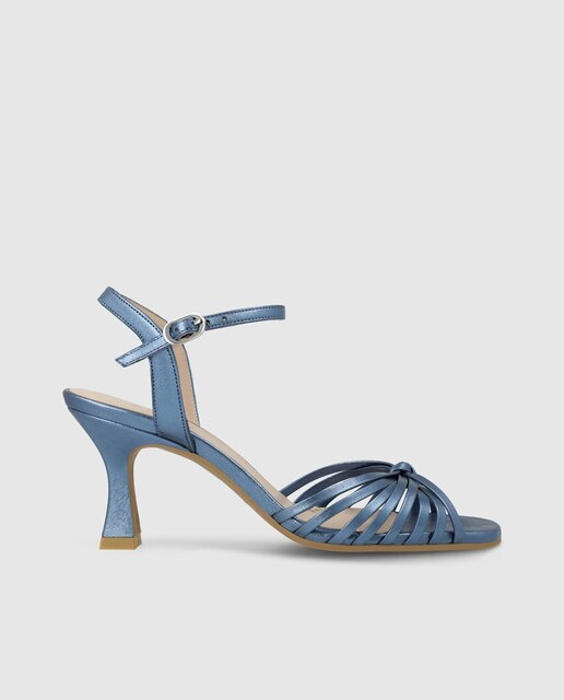 Sandalias de tacón de mujer en piel metalizada