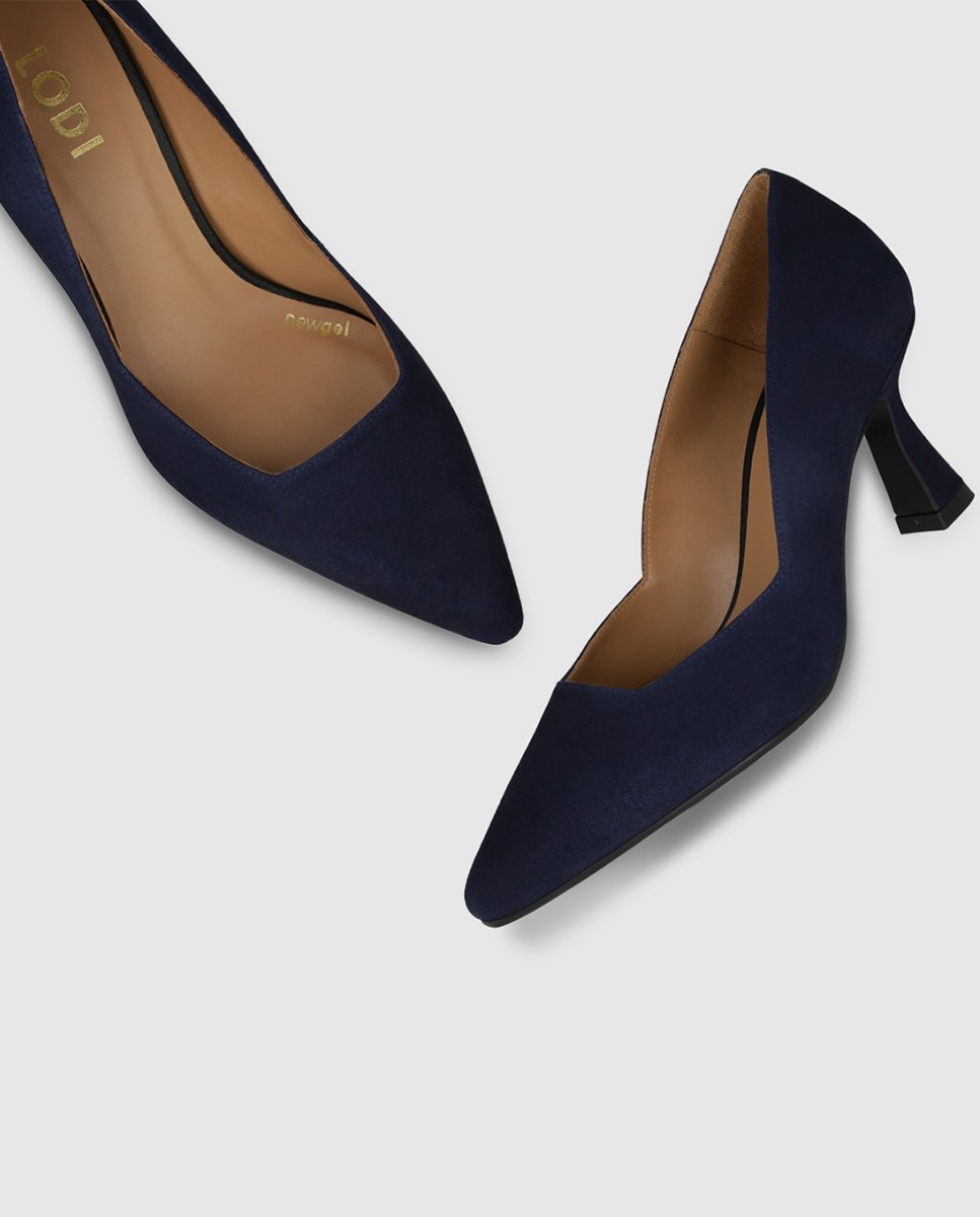 Zapatos de salón de mujer en ante y escote cuadrado - Lodi - Azul marino Azul marino-4