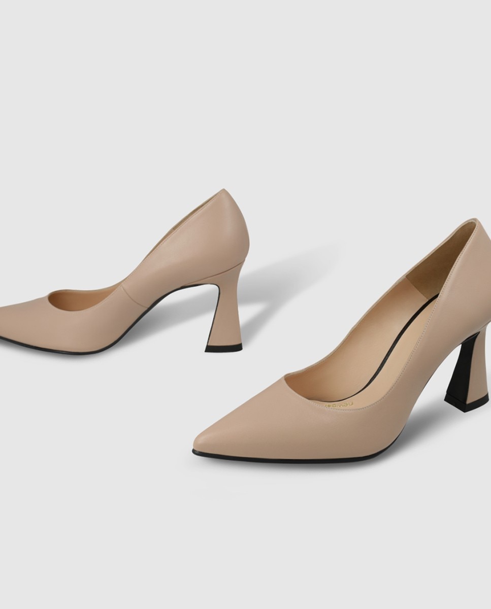 Zapatos de salón de mujer en piel con tacón geométrico - Lodi - Beige Beige-2
