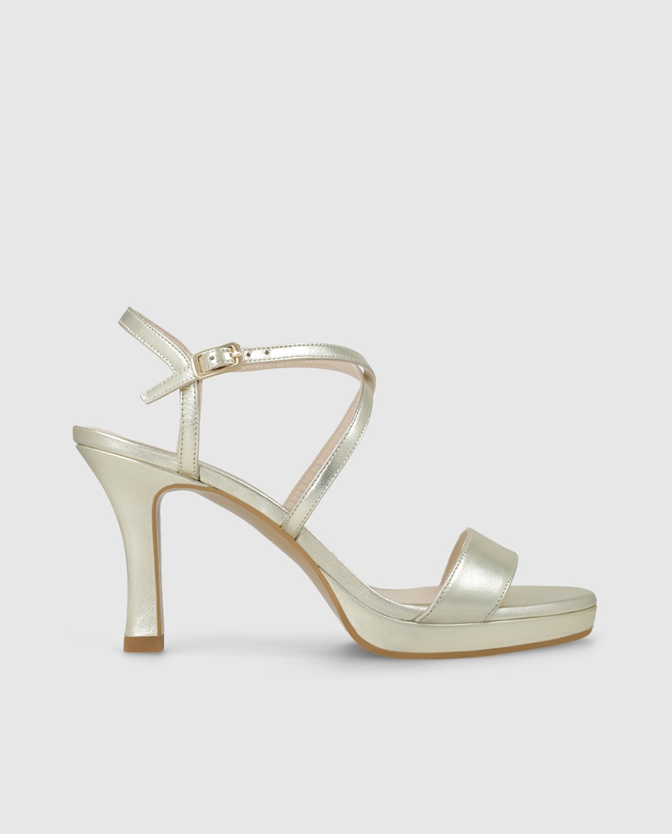 Sandalias de tacón de mujer en piel con tacón - Lodi - Dorado Dorado-1