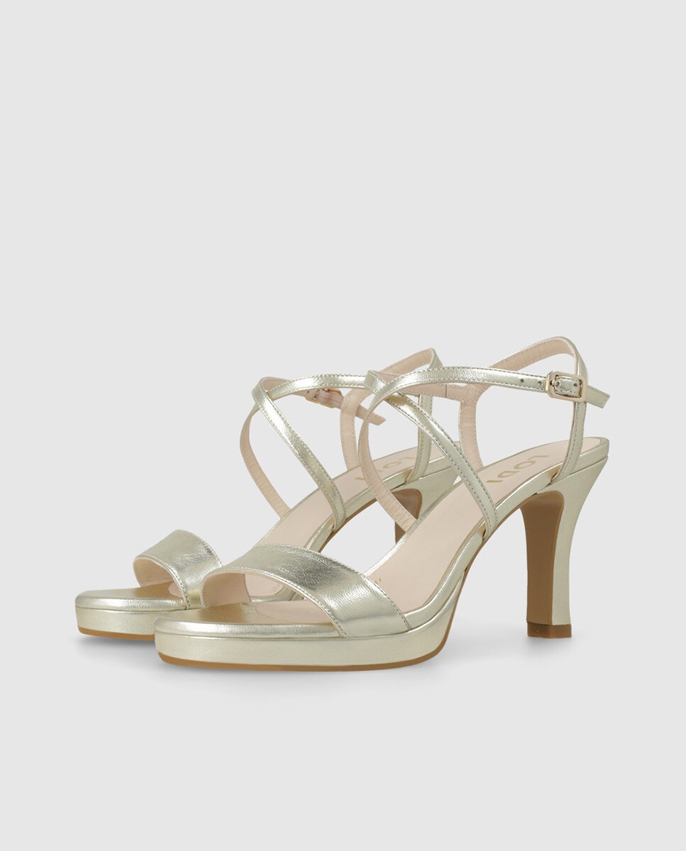 Sandalias de tacón de mujer en piel con tacón - Lodi - Dorado Dorado-4