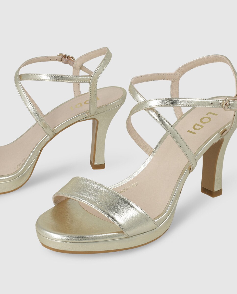 Sandalias de tacón de mujer en piel con tacón - Lodi - Dorado Dorado-2