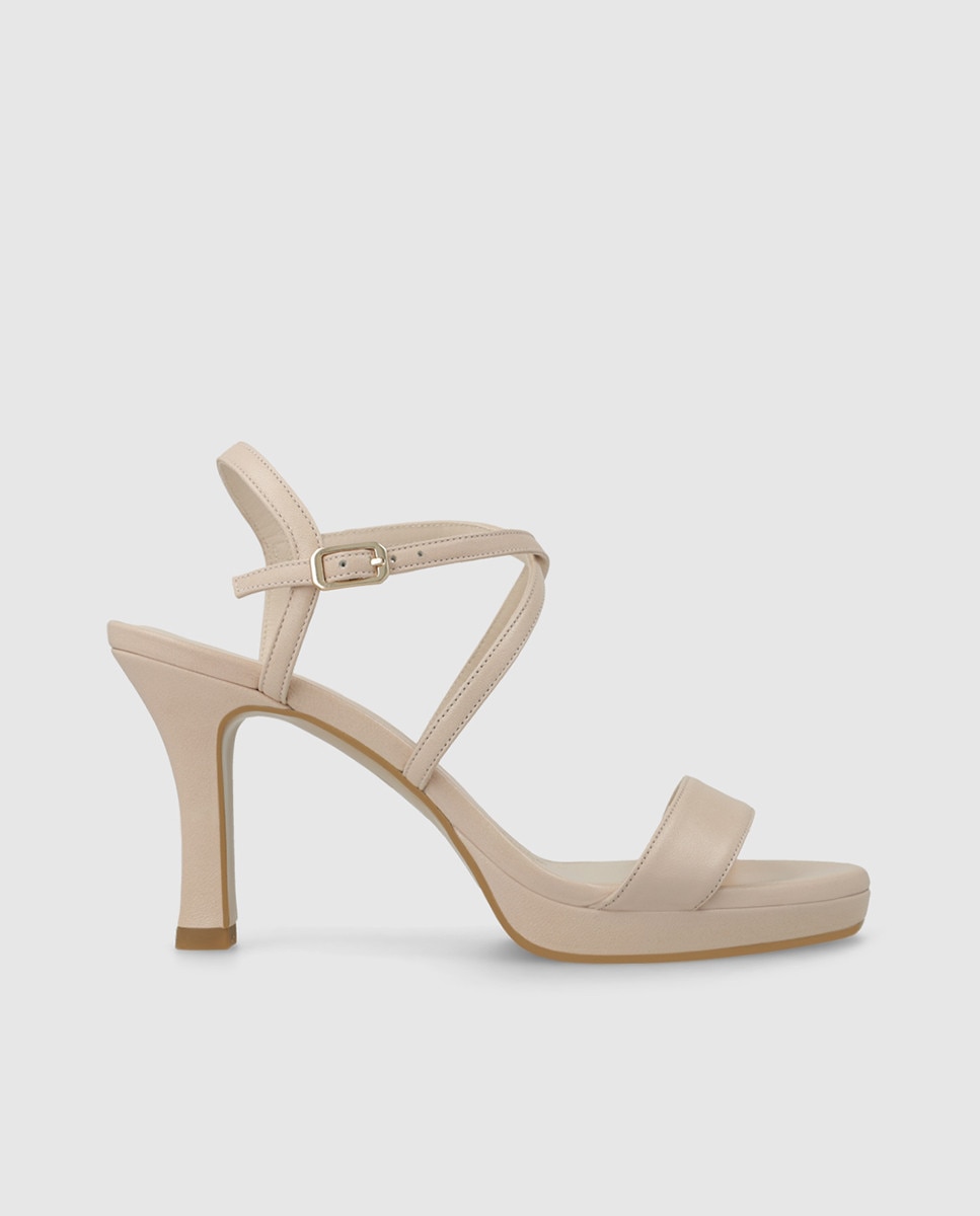 Sandalias de tacón de mujer en piel con tacón - Lodi - Beige Beige-1