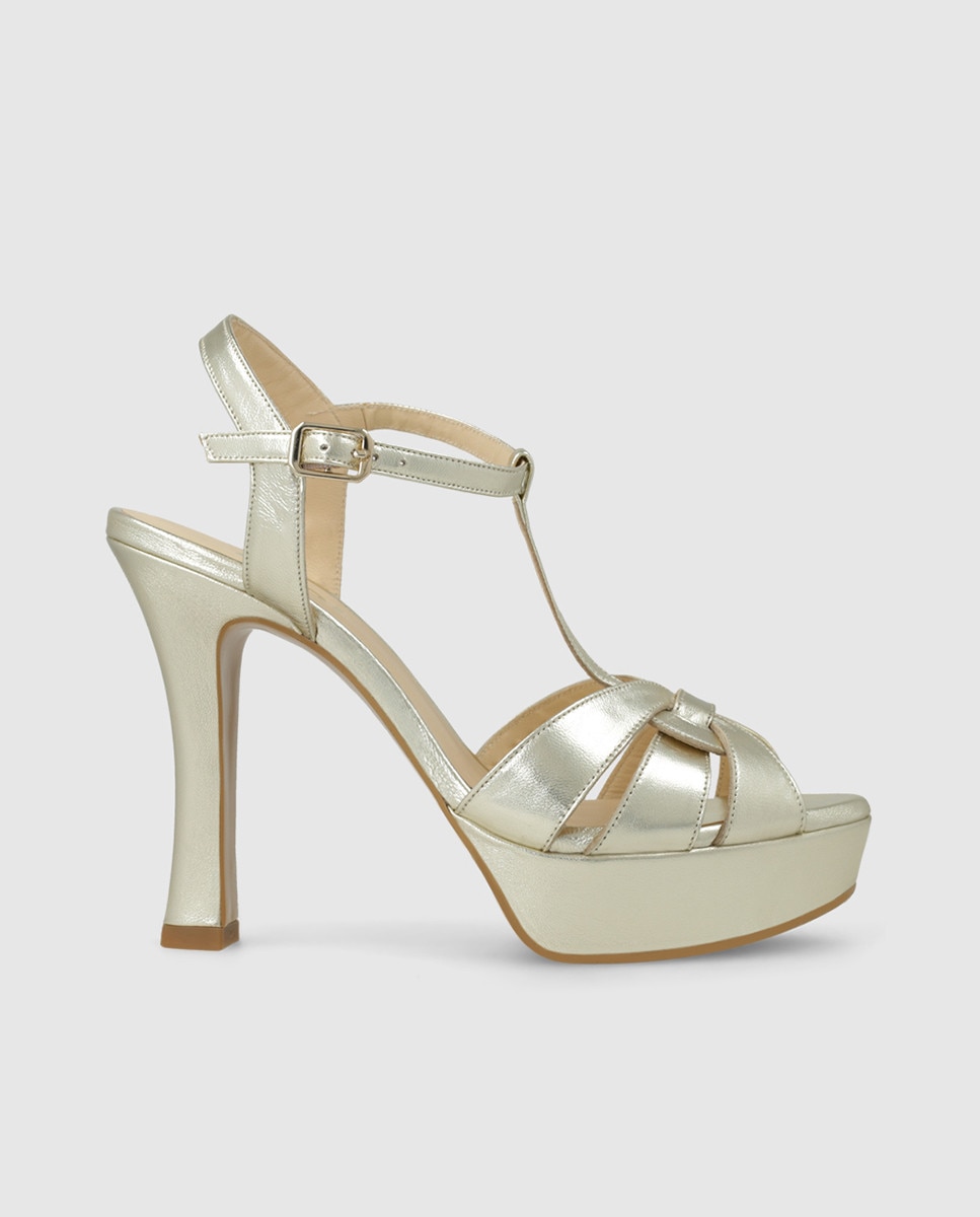 Sandalias de tacón de mujer con plataforma en piel - Lodi - Dorado Dorado-1
