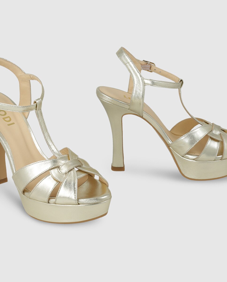 Sandalias de tacón de mujer con plataforma en piel - Lodi - Dorado Dorado-2