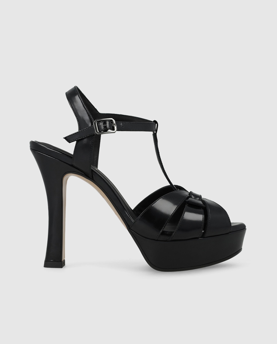 Sandalias de tacón de mujer con plataforma en piel - Lodi - Negro Negro-1