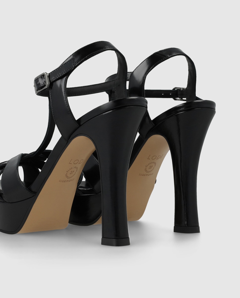 Sandalias de tacón de mujer con plataforma en piel - Lodi - Negro Negro-2