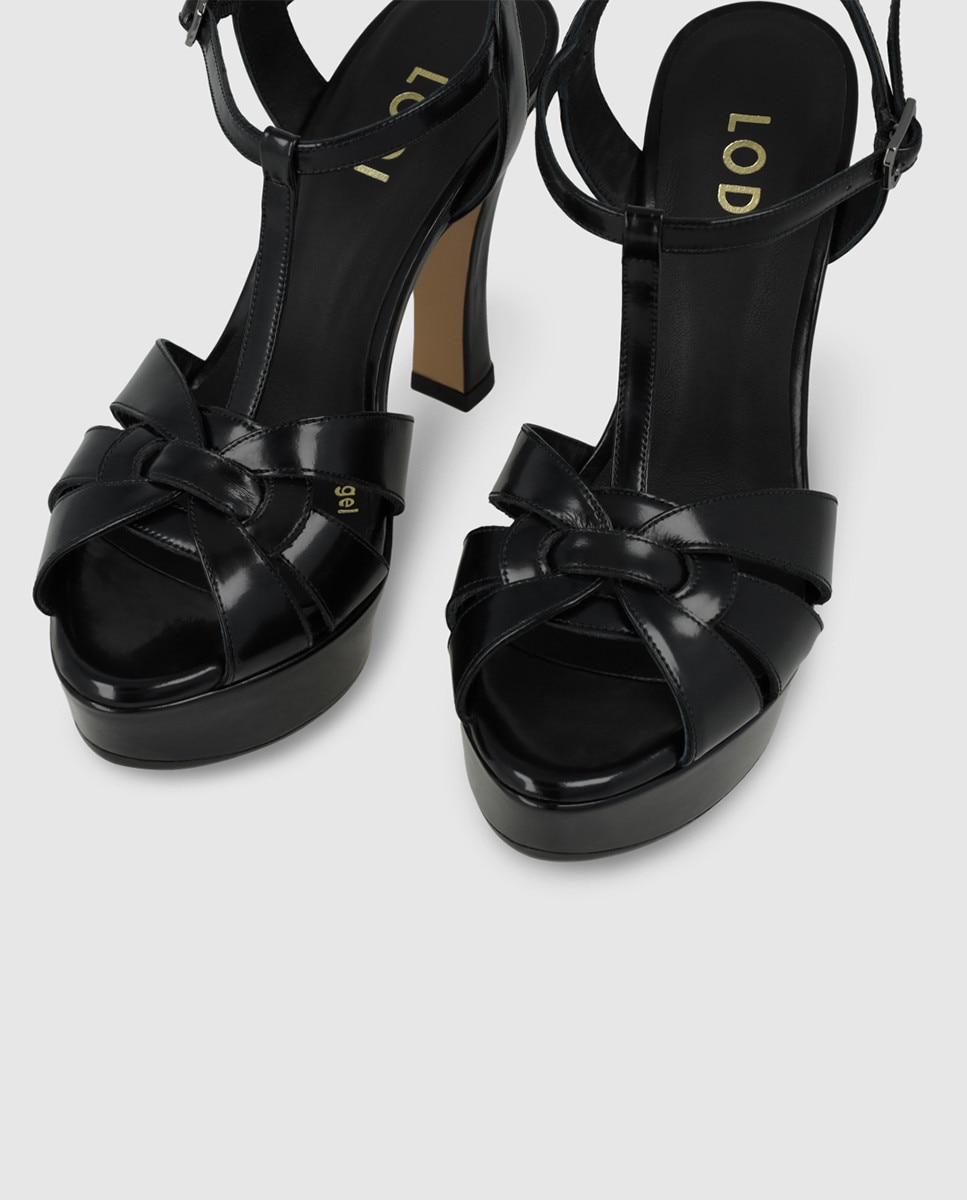Sandalias de tacón de mujer con plataforma en piel - Lodi - Negro Negro-4