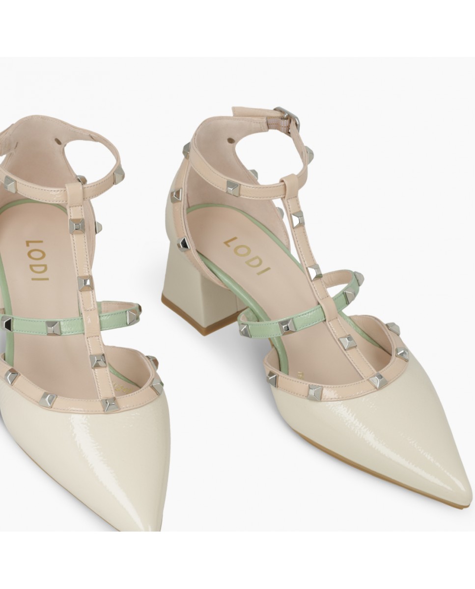 Zapatos de salón de mujer en charol y tachas - Lodi - Beige Beige-4