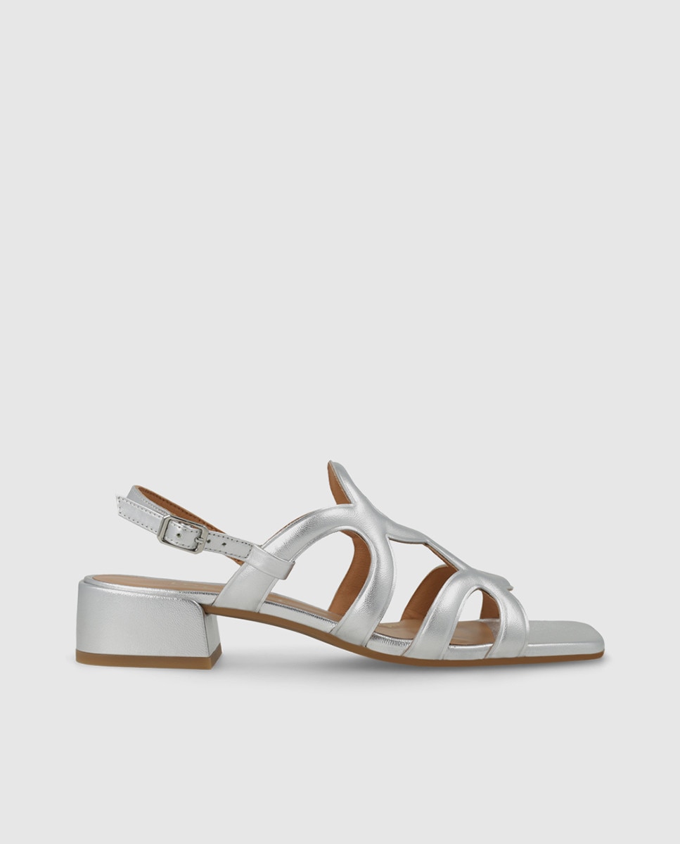 Lodi - Sandalias de mujer en piel metalizada con tacón bajo.