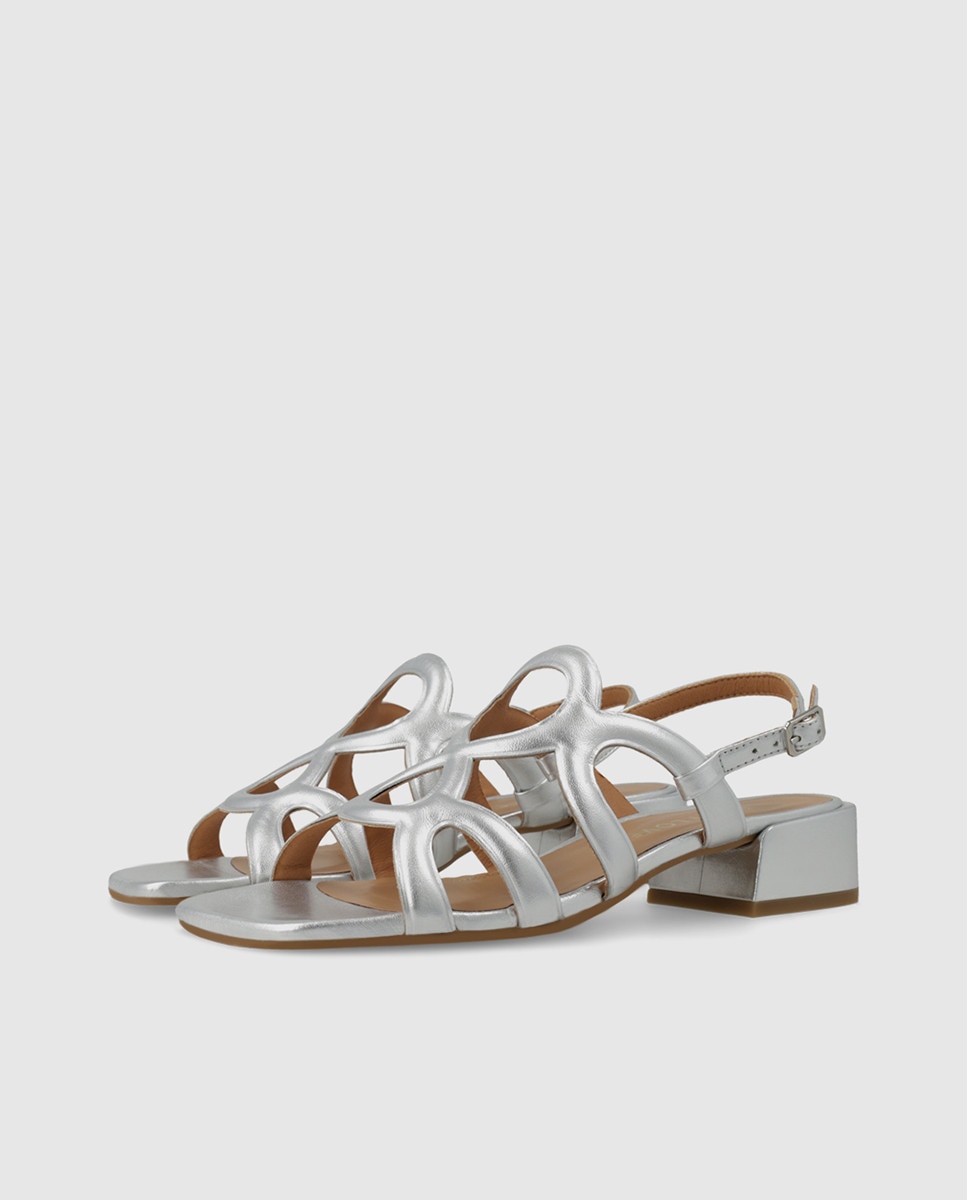 Sandalias de mujer en piel metalizada con tacón bajo - Lodi - Plateado Plateado-3