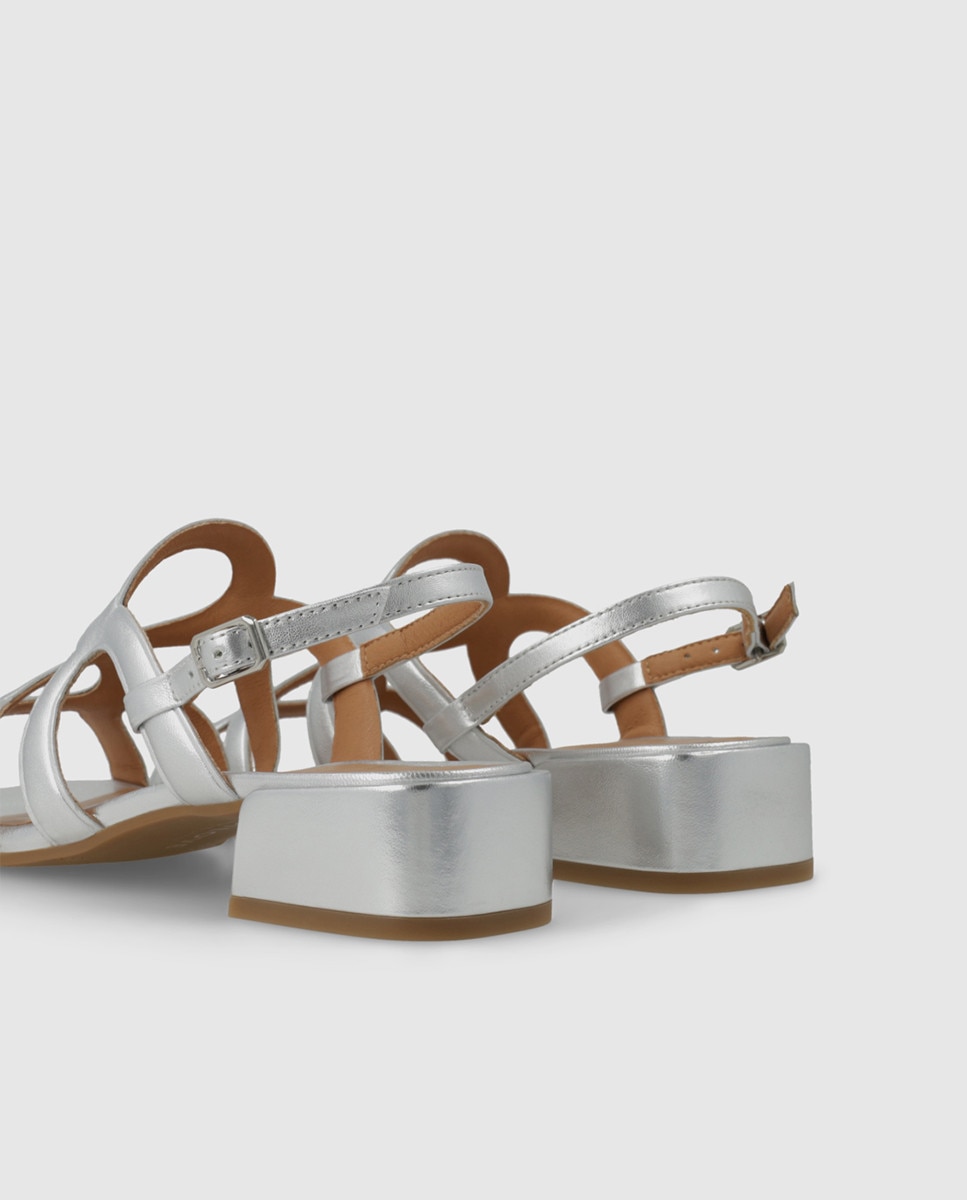Sandalias de mujer en piel metalizada con tacón bajo - Lodi - Plateado Plateado-2