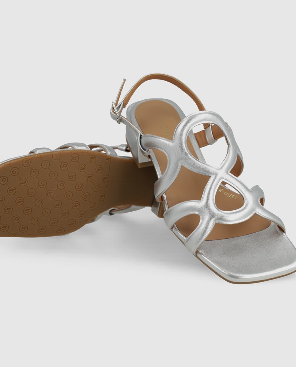 Sandalias de mujer en piel metalizada con tacón bajo - Lodi - Plateado Plateado-4