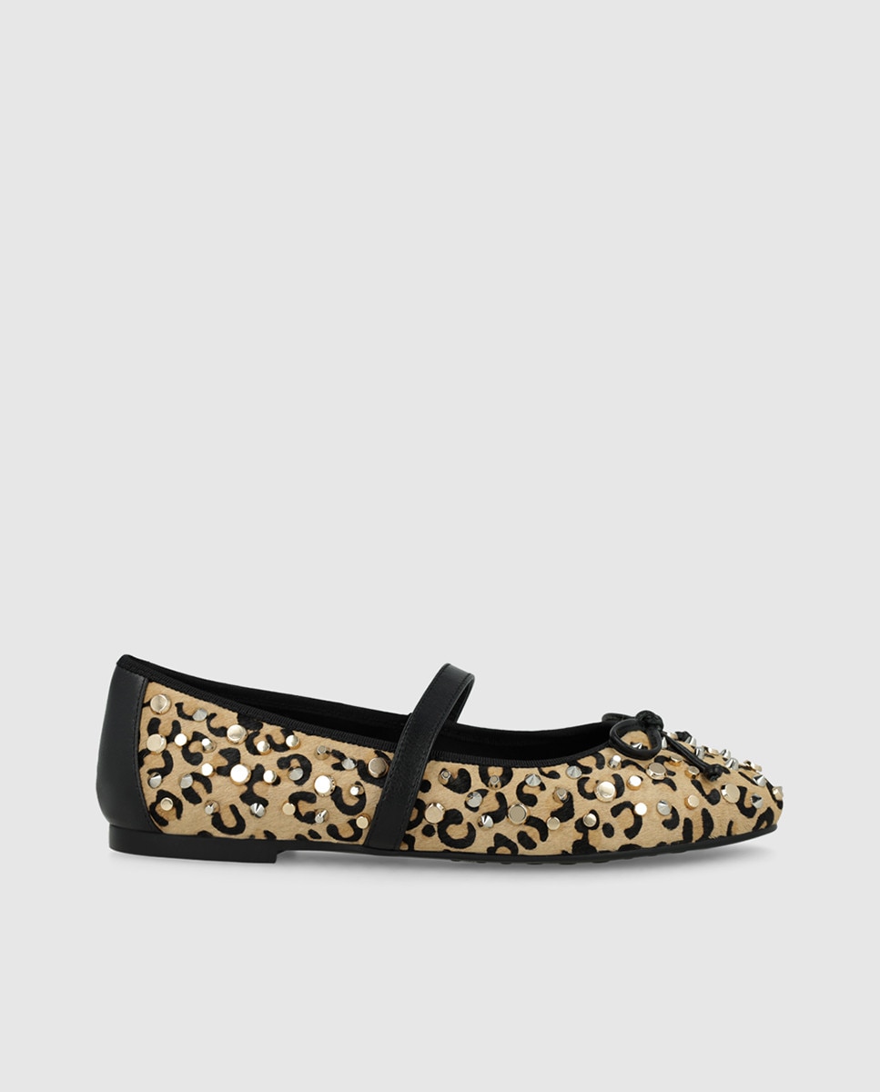 Bailarinas de mujer en piel efecto animal print con tachas - Lodi - Beige Beige-1
