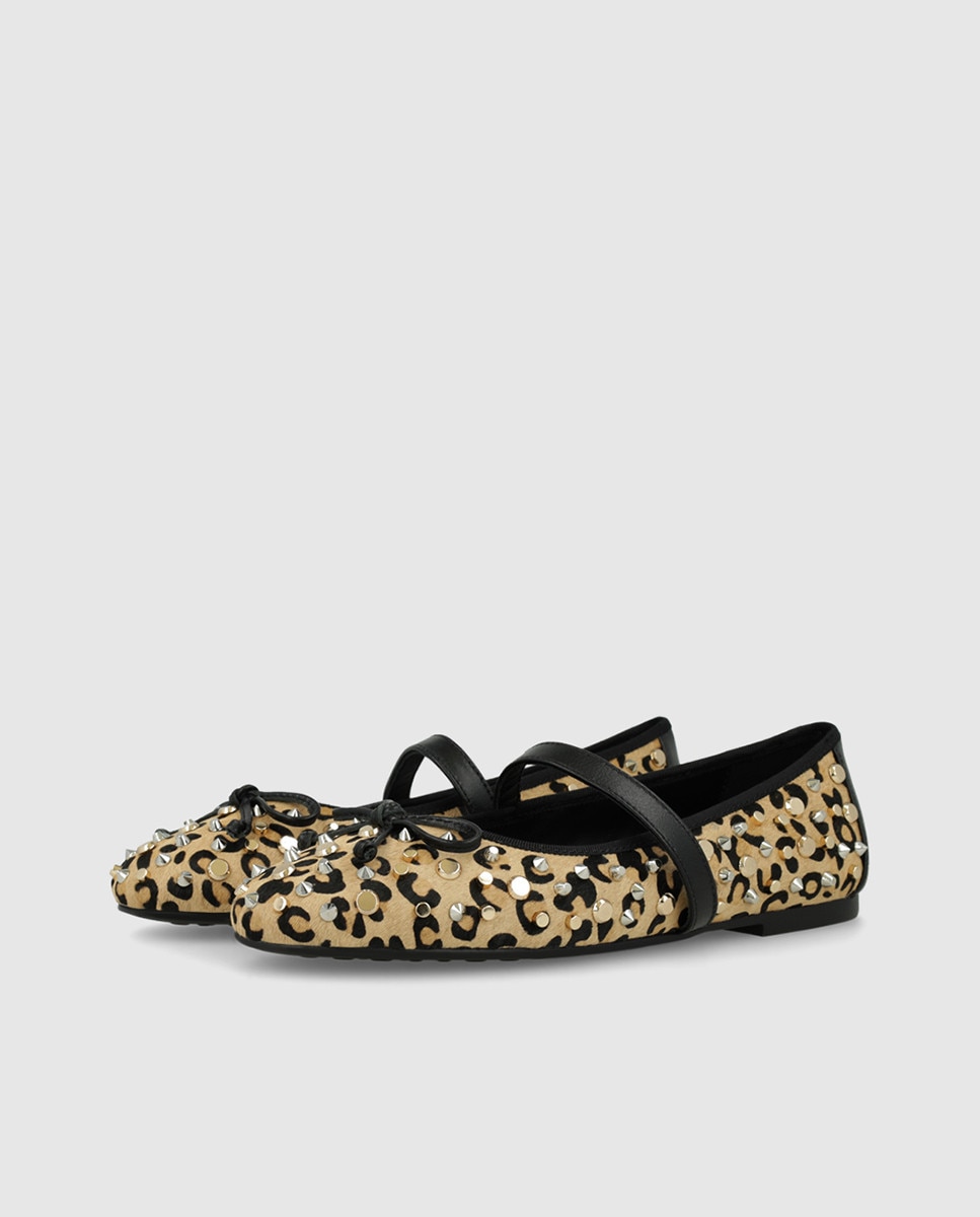 Bailarinas de mujer en piel efecto animal print con tachas - Lodi - Beige Beige-3