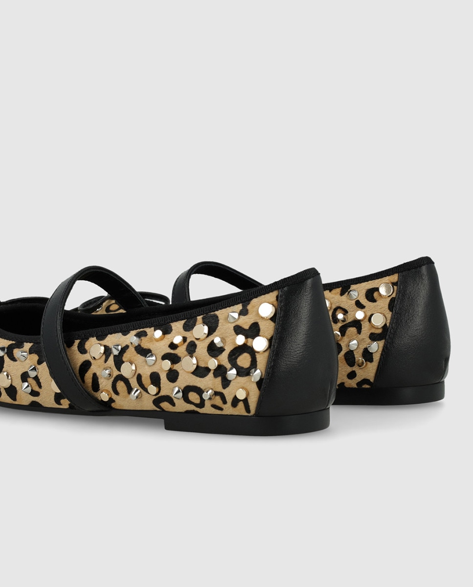 Bailarinas de mujer en piel efecto animal print con tachas - Lodi - Beige Beige-2