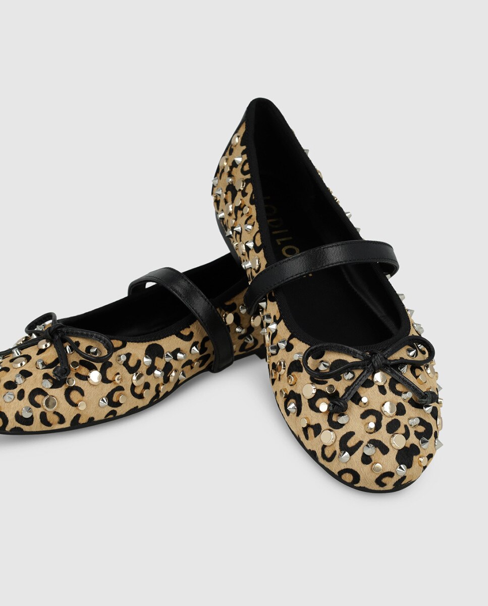 Bailarinas de mujer en piel efecto animal print con tachas - Lodi - Beige Beige-4
