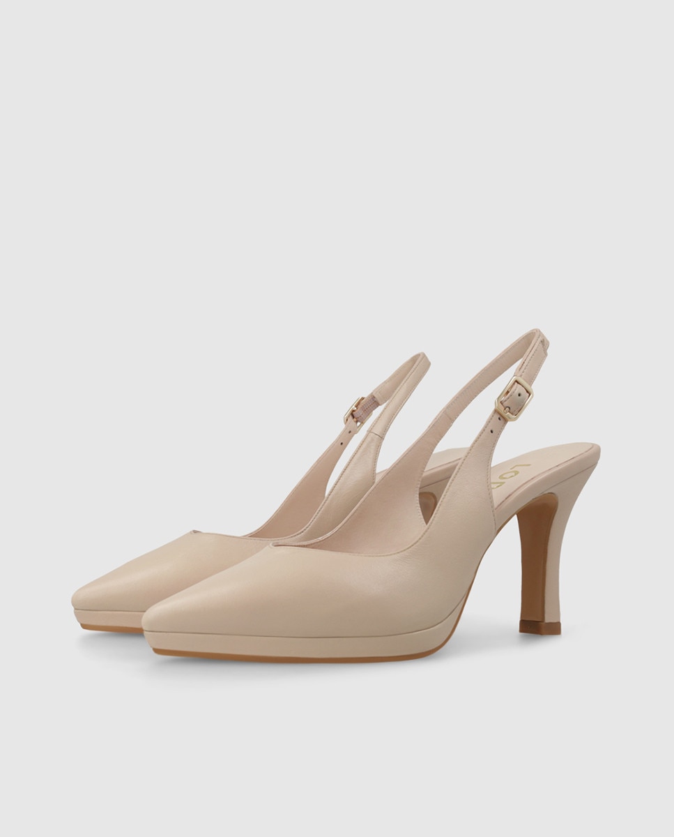Zapatos de salón de mujer destalonados de piel con tacón - Lodi - Beige Beige-3