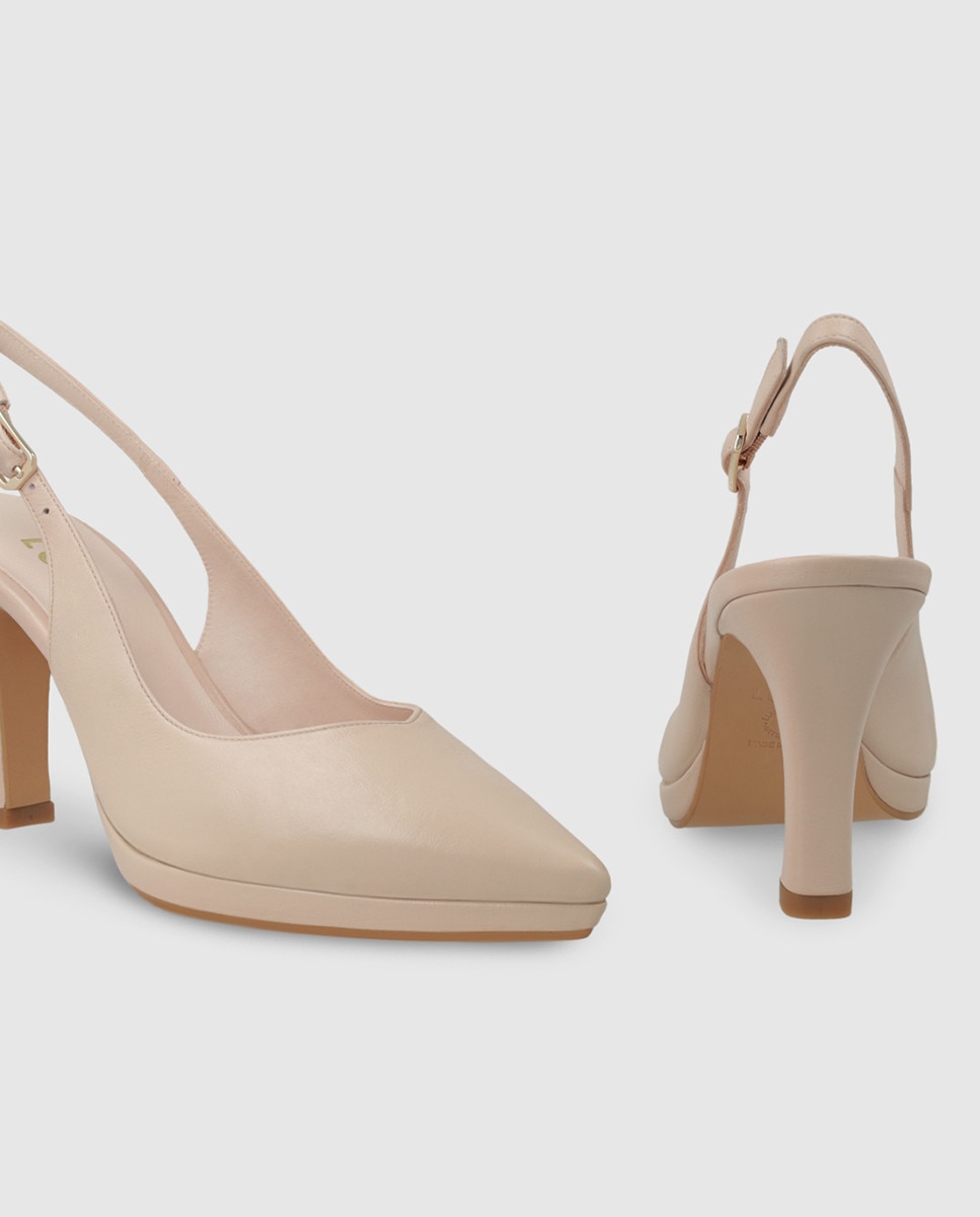 Zapatos de salón de mujer destalonados de piel con tacón - Lodi - Beige Beige-2