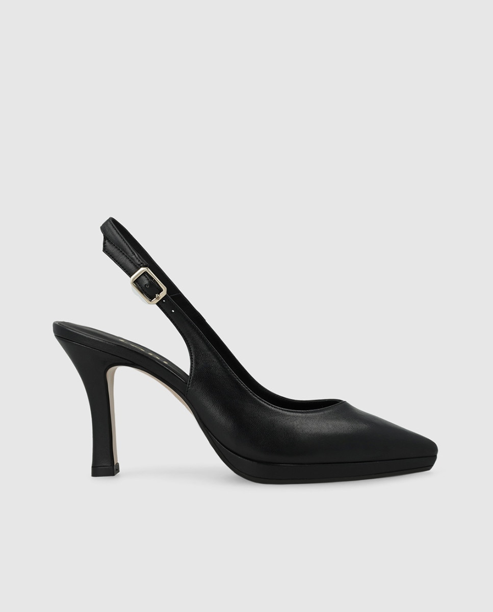 Zapatos de salón de mujer destalonados de piel con tacón - Lodi - Negro Negro-1