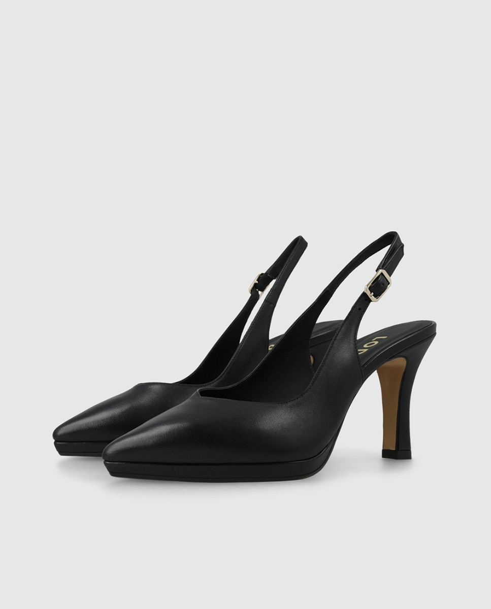 Zapatos de salón de mujer destalonados de piel con tacón - Lodi - Negro Negro-3
