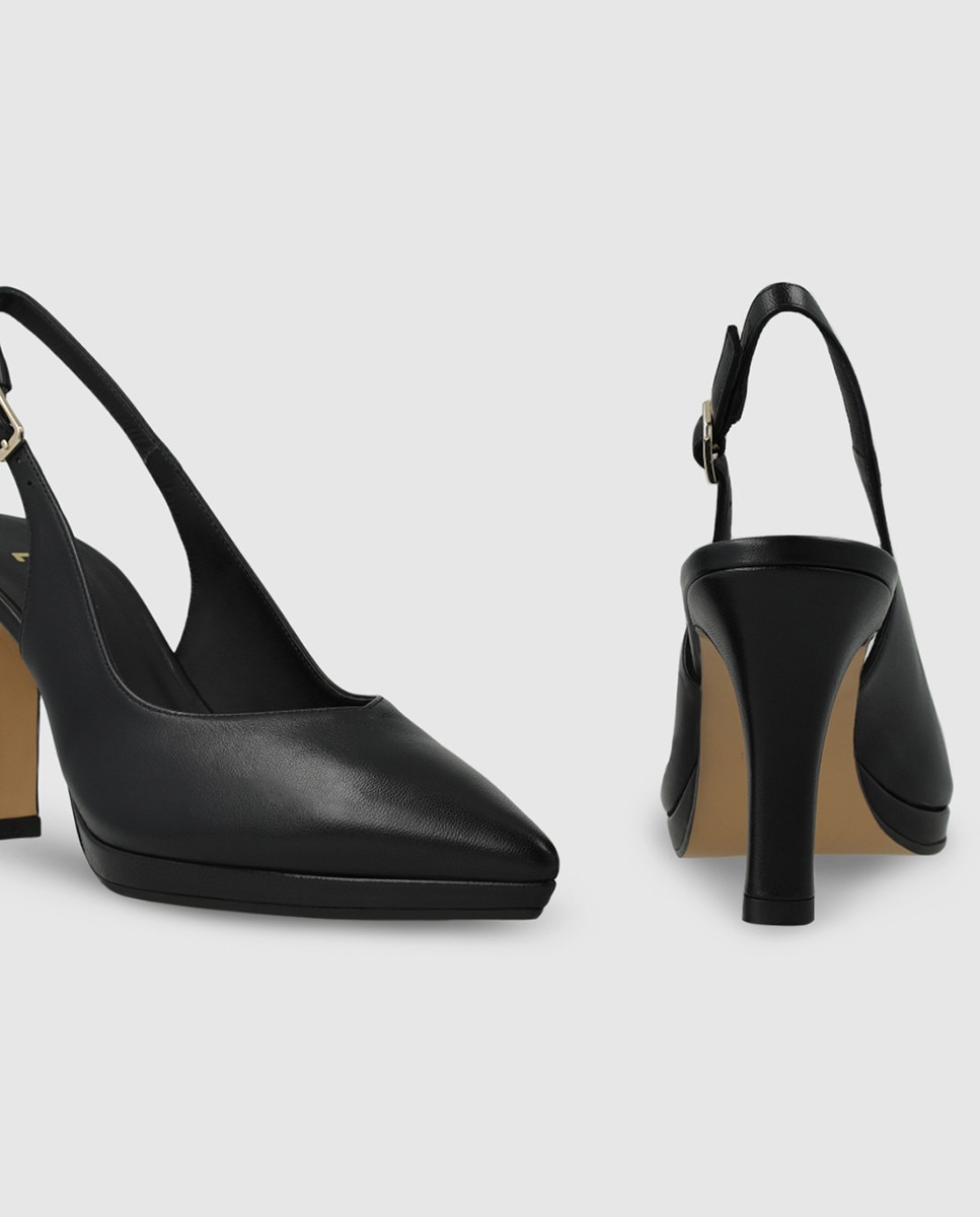 Zapatos de salón de mujer destalonados de piel con tacón - Lodi - Negro Negro-4
