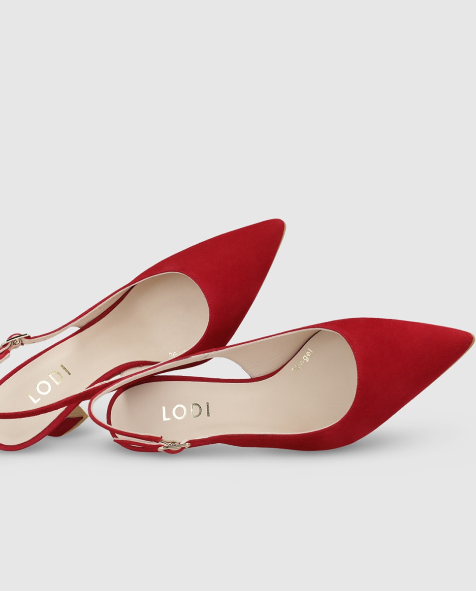 Zapatos de salón de mujer destalonados en ante - Lodi - Rojo Rojo-4