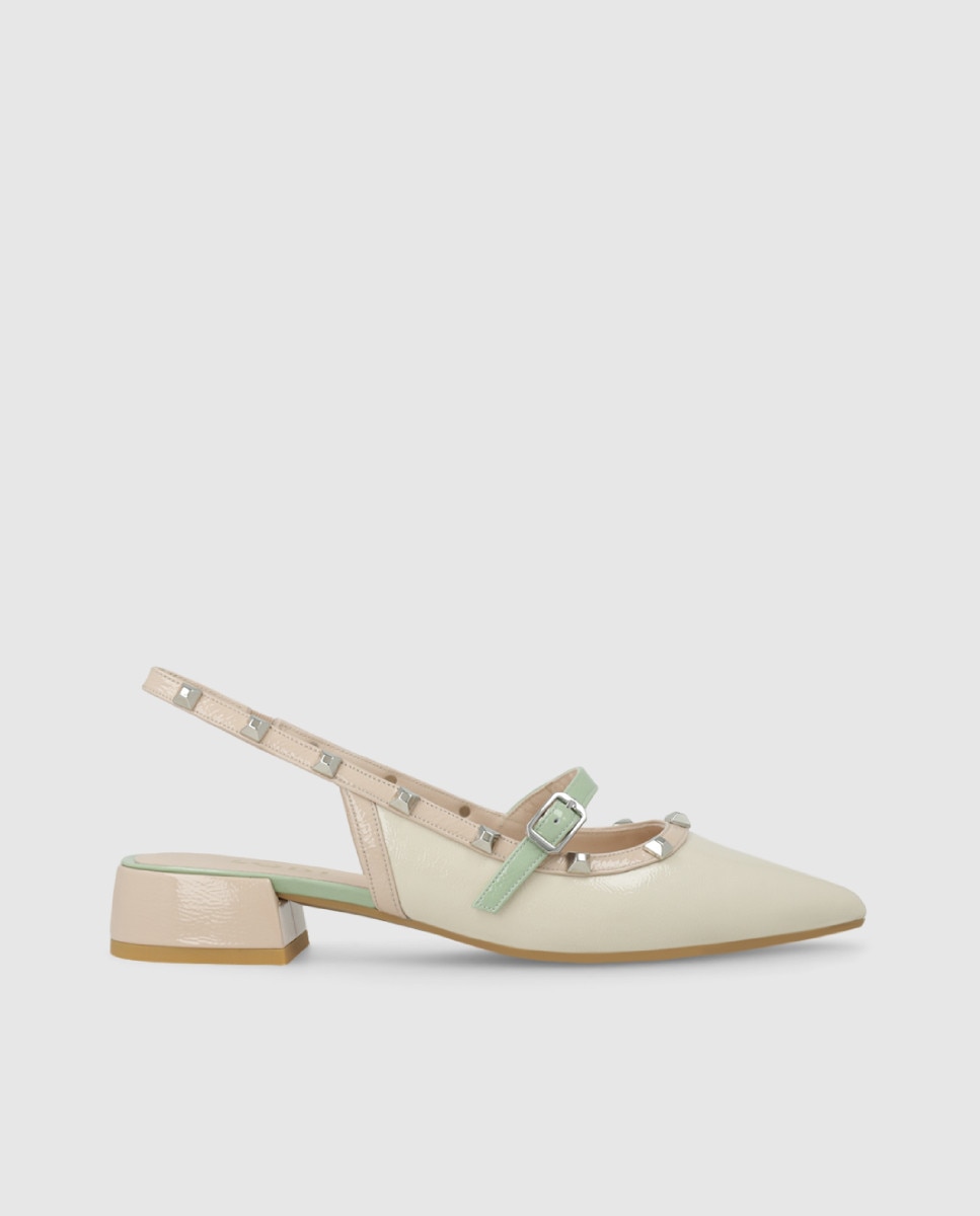 Bailarinas de mujer en piel acharolada y tachas - Lodi - Beige Beige-1