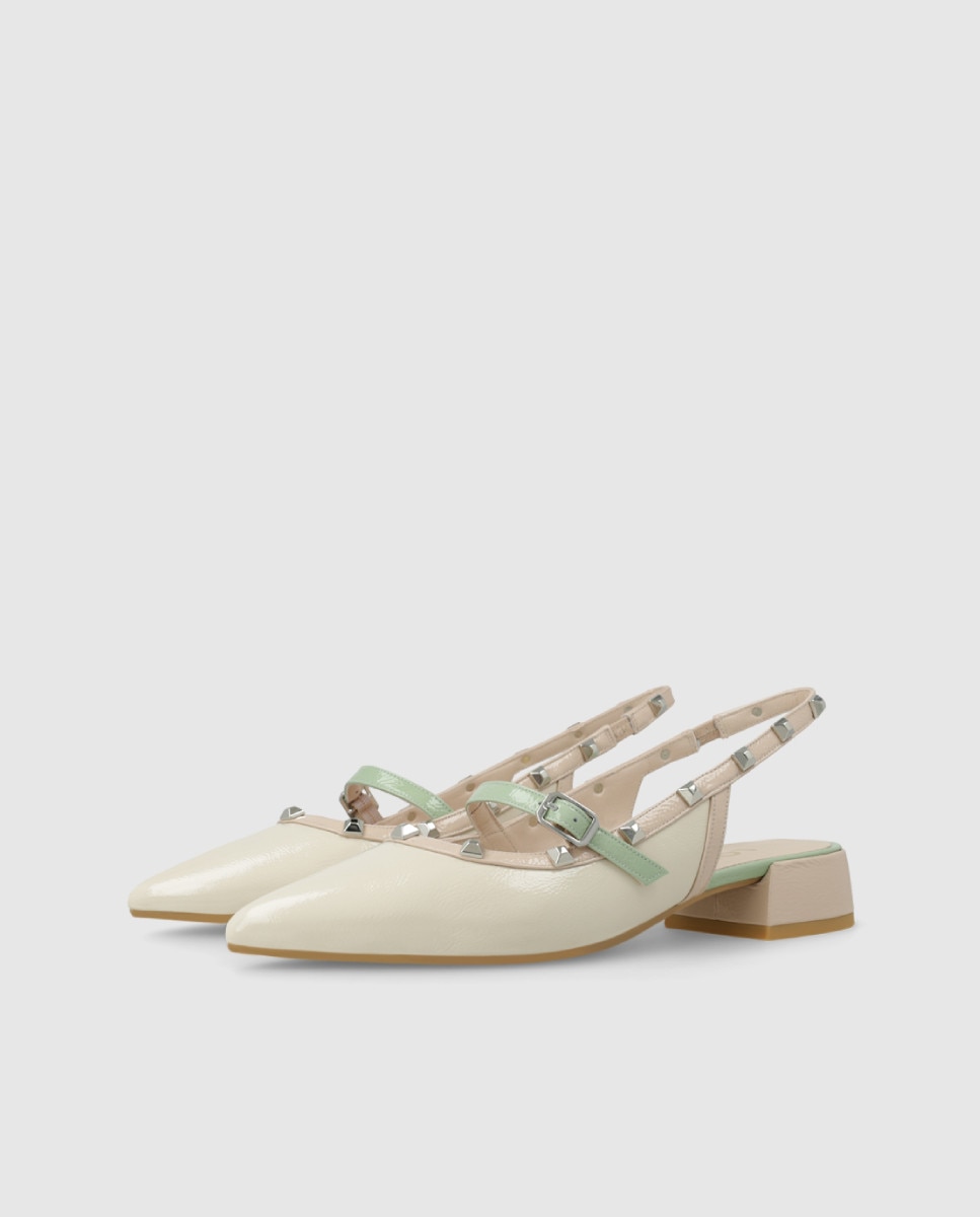 Bailarinas de mujer en piel acharolada y tachas - Lodi - Beige Beige-3