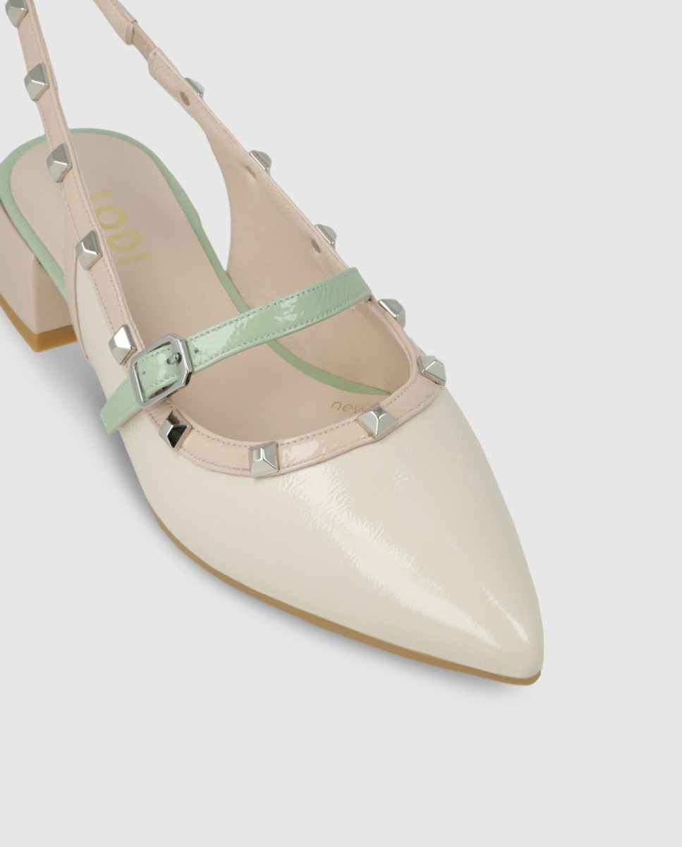 Bailarinas de mujer en piel acharolada y tachas - Lodi - Beige Beige-4