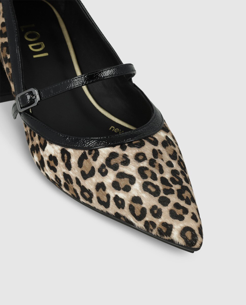 Imagen 4 de Zapatos de salón de mujer en piel con pelo efecto animal print - Lodi - Beige/Marrón Beige/Marrón