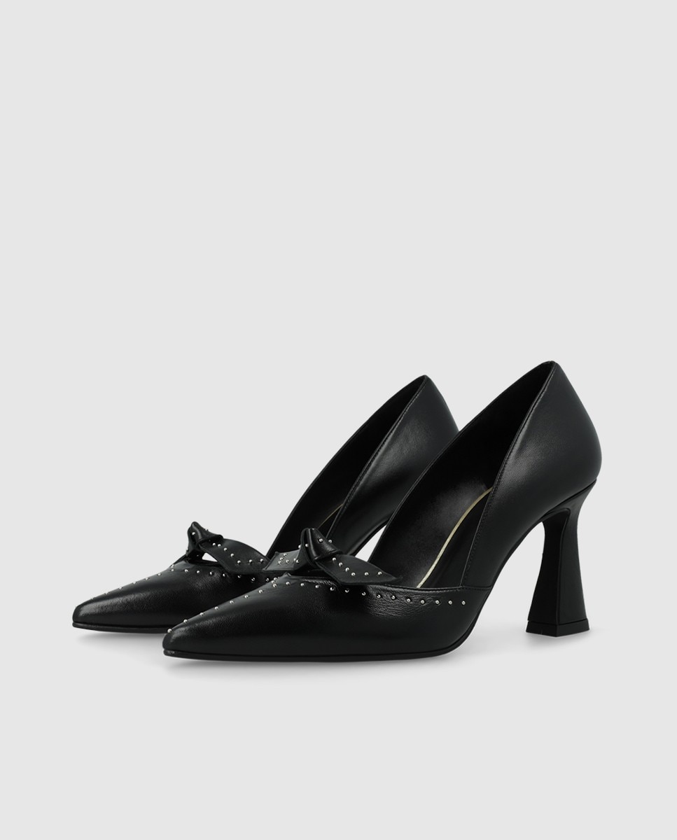 Zapatos de salón de mujer en piel con tachas y lazo - Lodi - Negro Negro-3