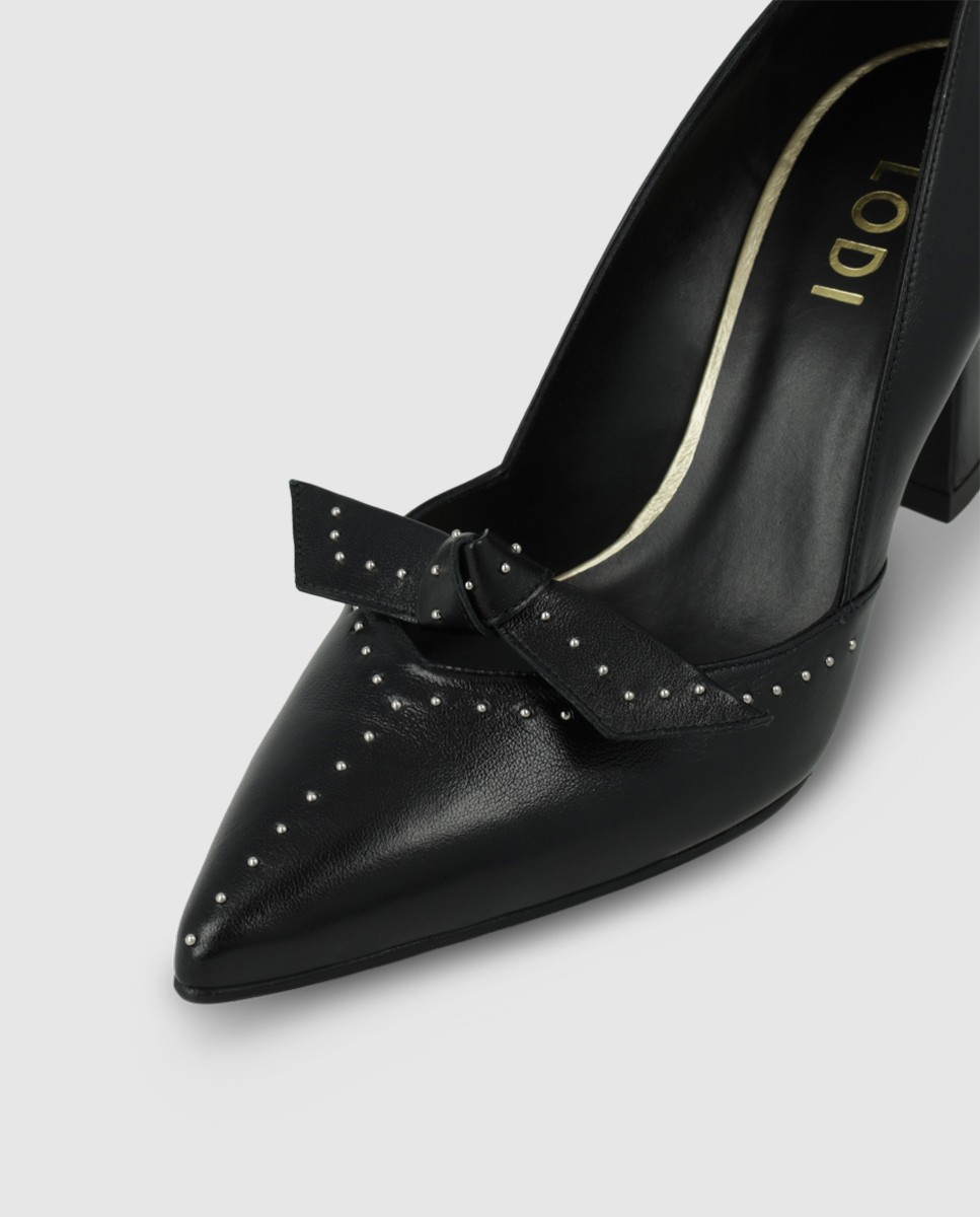 Zapatos de salón de mujer en piel con tachas y lazo - Lodi - Negro Negro-4