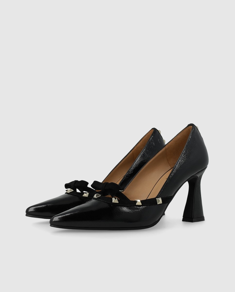 Zapatos de salón de mujer en piel acharolada con tachas y lazo - Lodi - Negro Negro-3