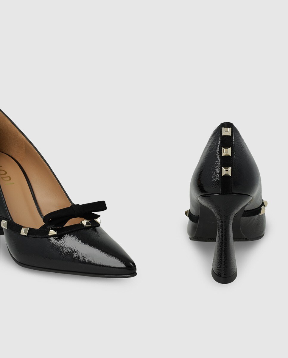 Zapatos de salón de mujer en piel acharolada con tachas y lazo - Lodi - Negro Negro-2