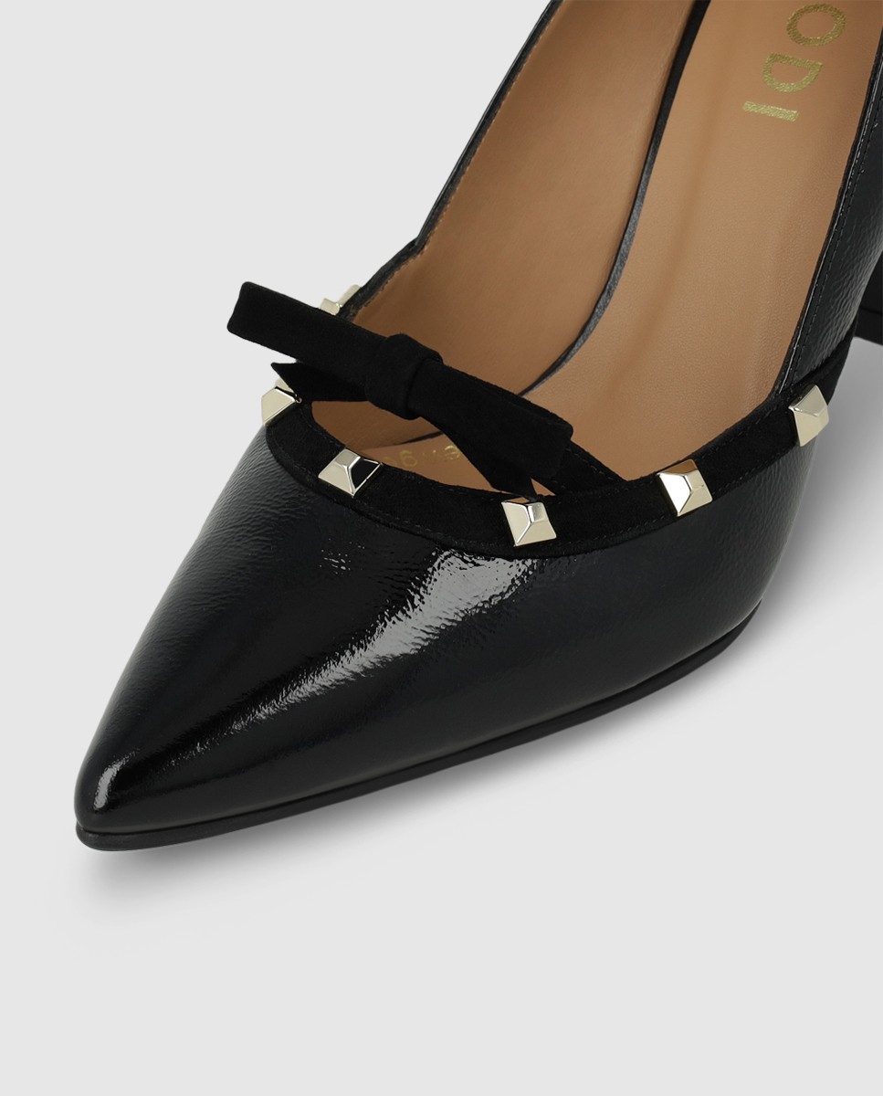 Zapatos de salón de mujer en piel acharolada con tachas y lazo - Lodi - Negro Negro-4
