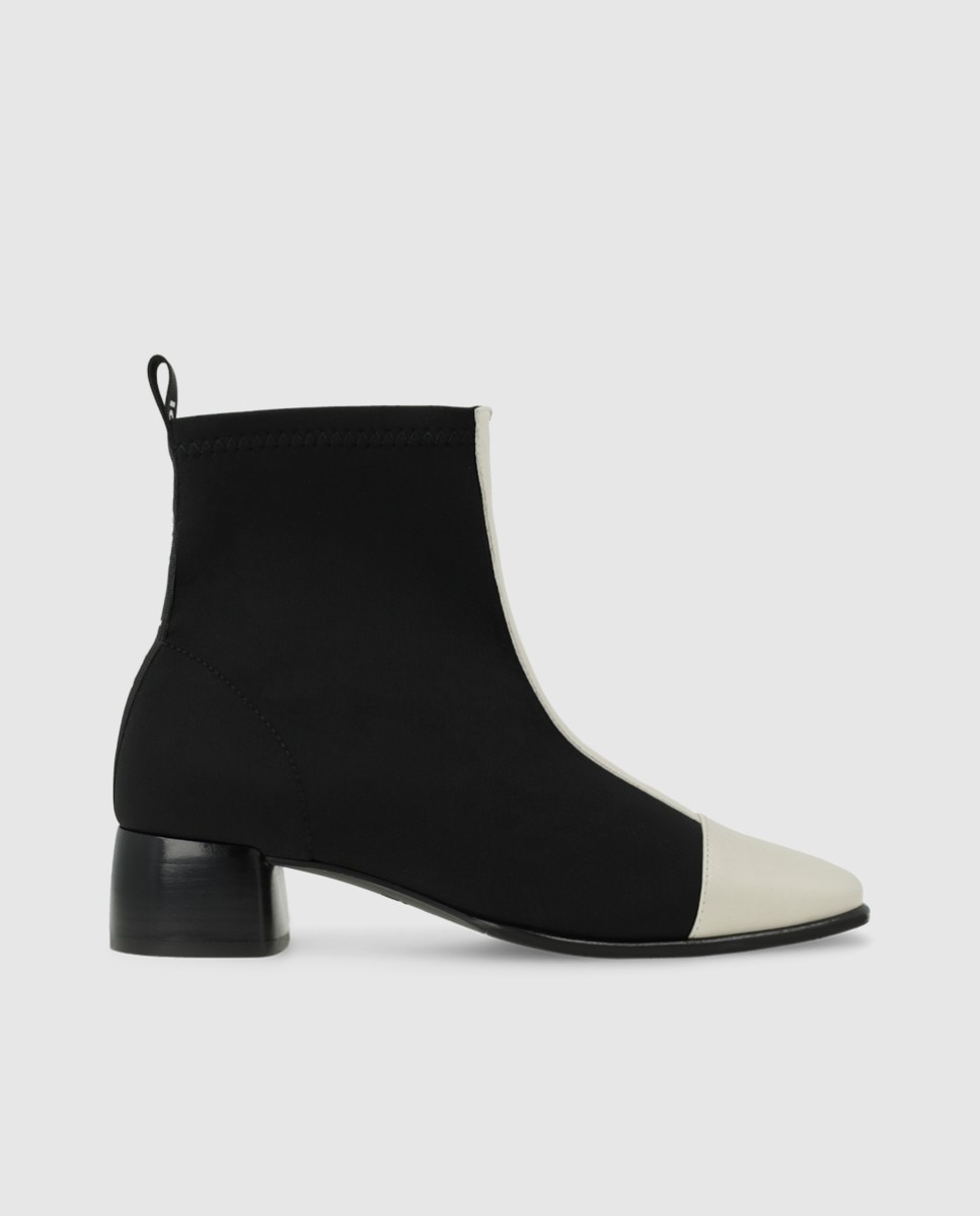 Botines de mujer en piel y neopreno - Lodi - Negro / Blanco Negro / Blanco-1