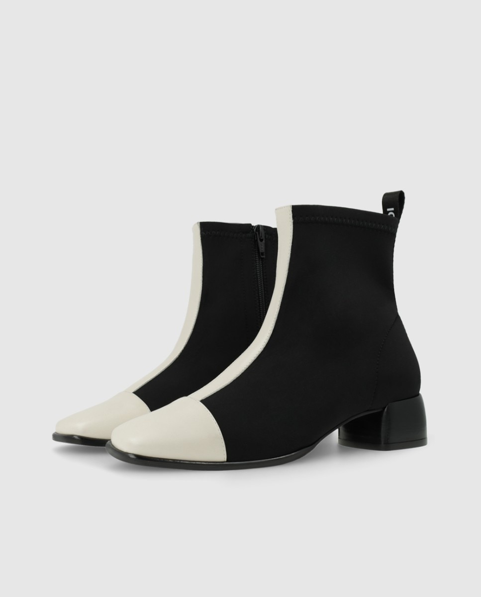 Botines de mujer en piel y neopreno - Lodi - Negro / Blanco Negro / Blanco-3