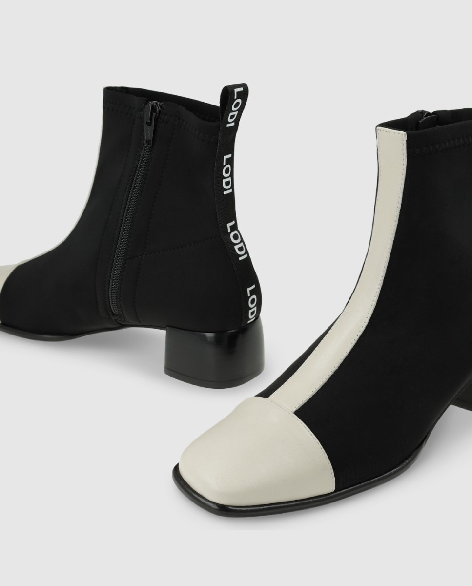 Botines de mujer en piel y neopreno - Lodi - Negro / Blanco Negro / Blanco-4