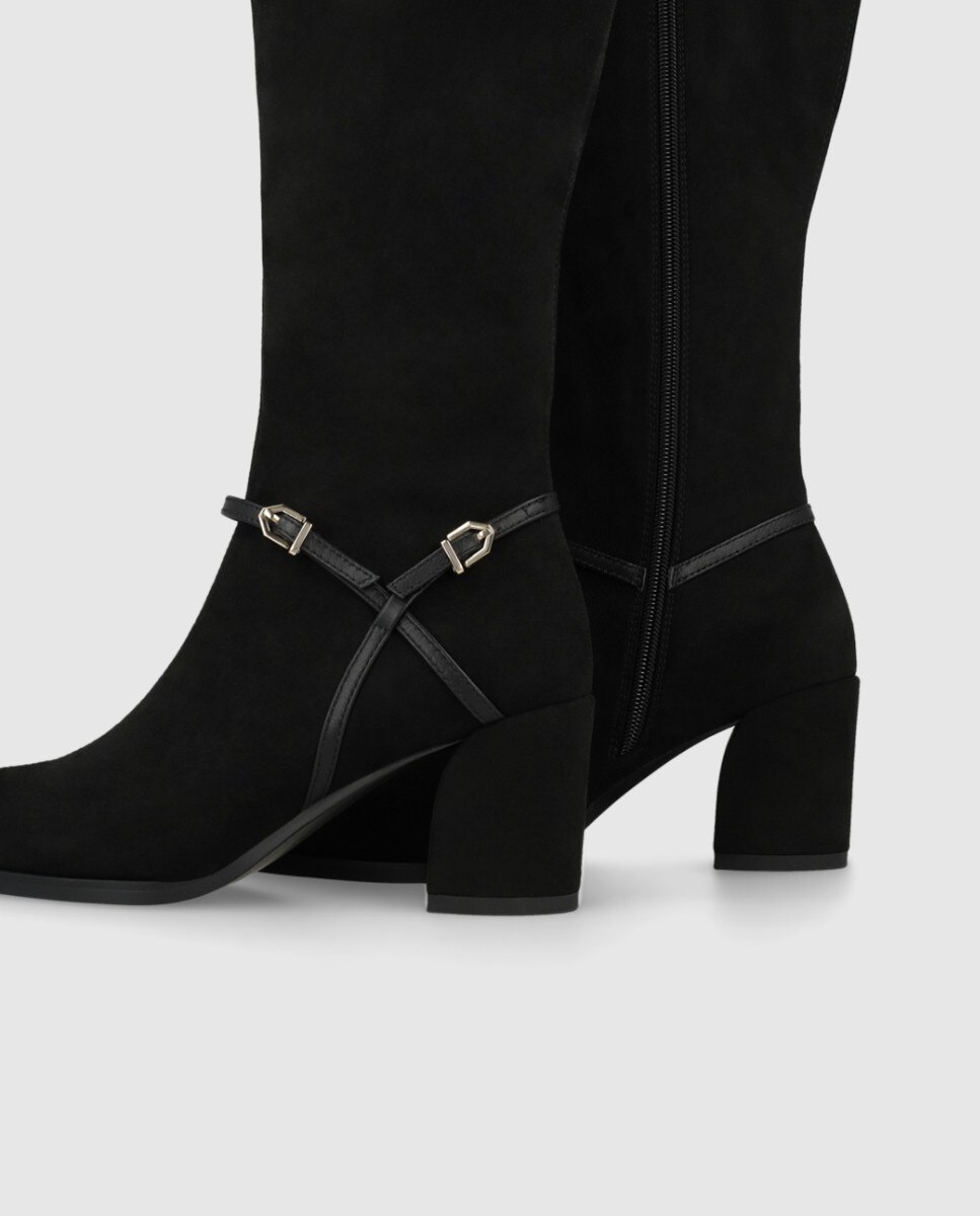 Botas de mujer en antelina con tacón - Lodi - Negro Negro-3