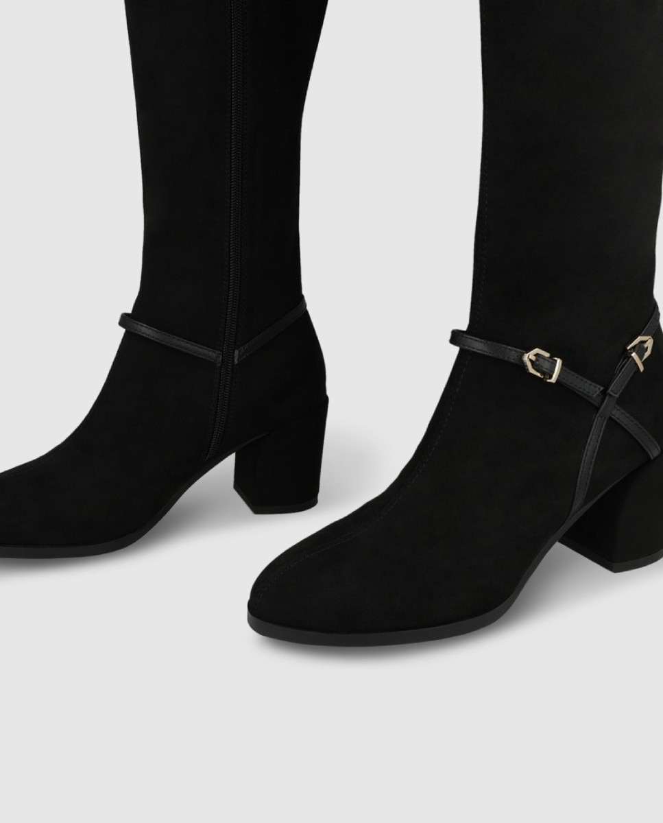Botas de mujer en antelina con tacón - Lodi - Negro Negro-4